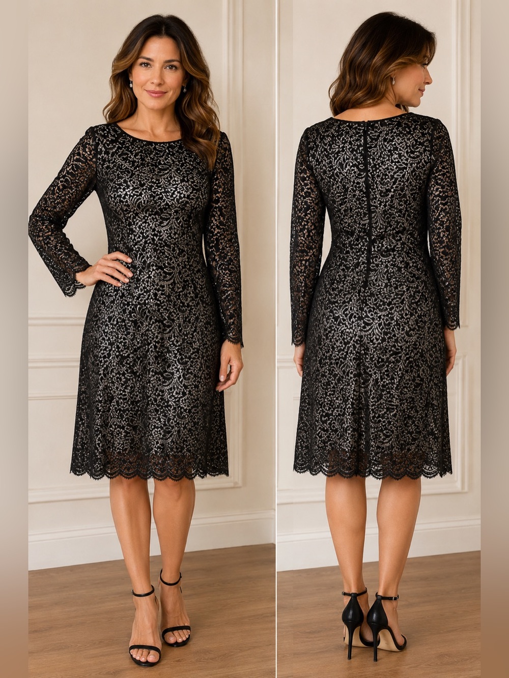 Lauren Ralph Lauren Metallic Lace Dress — NWT—Black Silver Lace Size 14